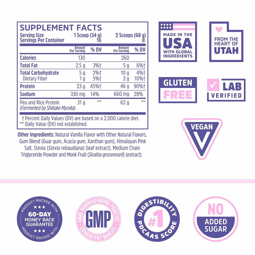 Zhou Plant Complete Vegan Protein Powder - Plant Based Protein Powder for Women &amp; Men, Non Dairy Rice &amp; Pea Protein Blend for Smoothies and Shakes, 21g Per Serving - Vanilla, 17.7oz (16 Servings)