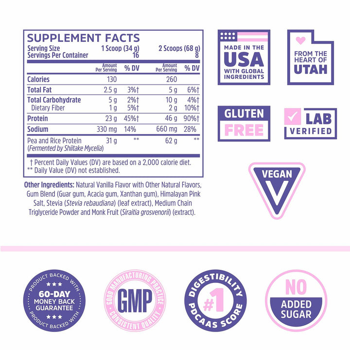 Zhou Plant Complete Vegan Protein Powder - Plant Based Protein Powder for Women &amp; Men, Non Dairy Rice &amp; Pea Protein Blend for Smoothies and Shakes, 21g Per Serving - Vanilla, 17.7oz (16 Servings)