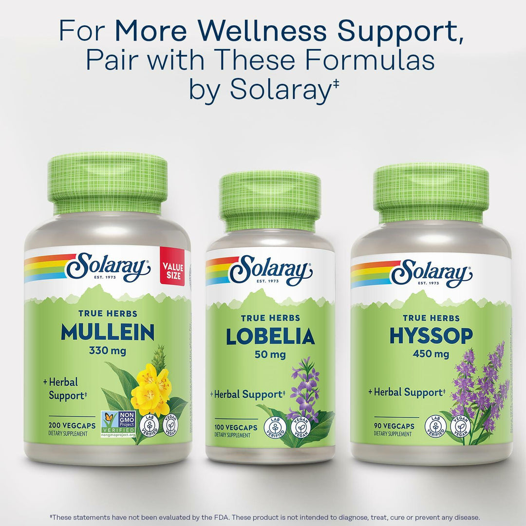 SOLARAY Mullein Leaf 330 mg - Soothing Herbal Support - Mullein Capsules Traditionally Used to Support Health and Wellness - Vegan, Non-GMO, Lab Verified, 60-Day Guarantee, 200 Servings, 200 VegCaps