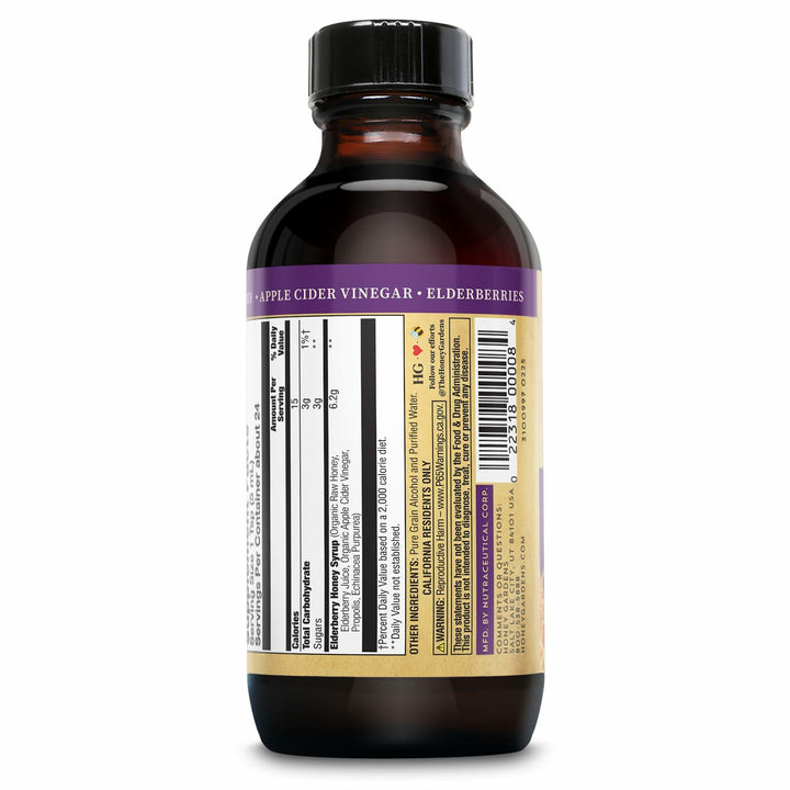 Honey Gardens Elderberry Syrup with Grade A Raw Honey, Propolis, Organic ACV &amp; Elderberries | Traditional Immune Formula w/Echinacea | Made in The USA (4oz)