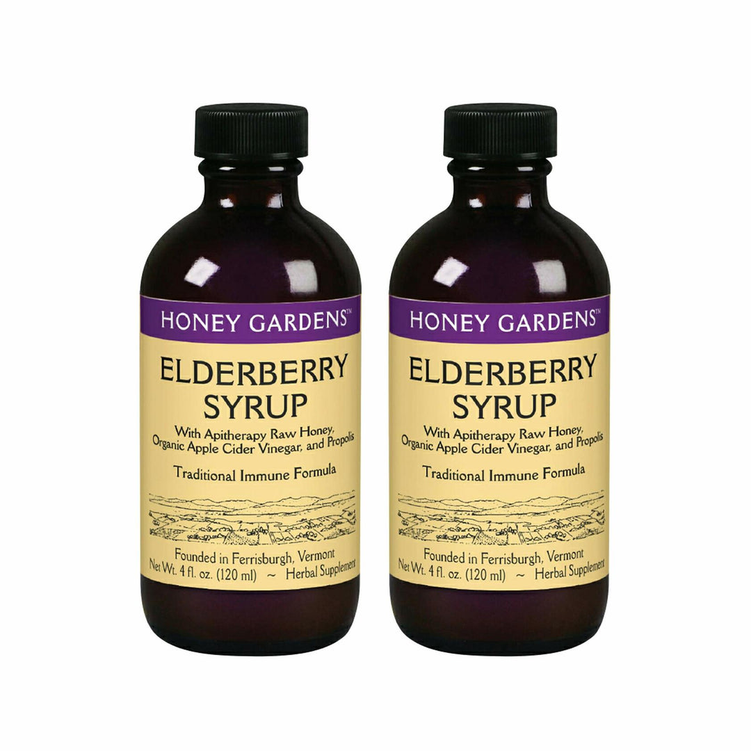 Honey Gardens Elderberry Syrup with Grade A Raw Honey, Propolis, Organic ACV &amp; Elderberries | Traditional Immune Formula w/Echinacea | Made in The USA (4oz, 2pk)