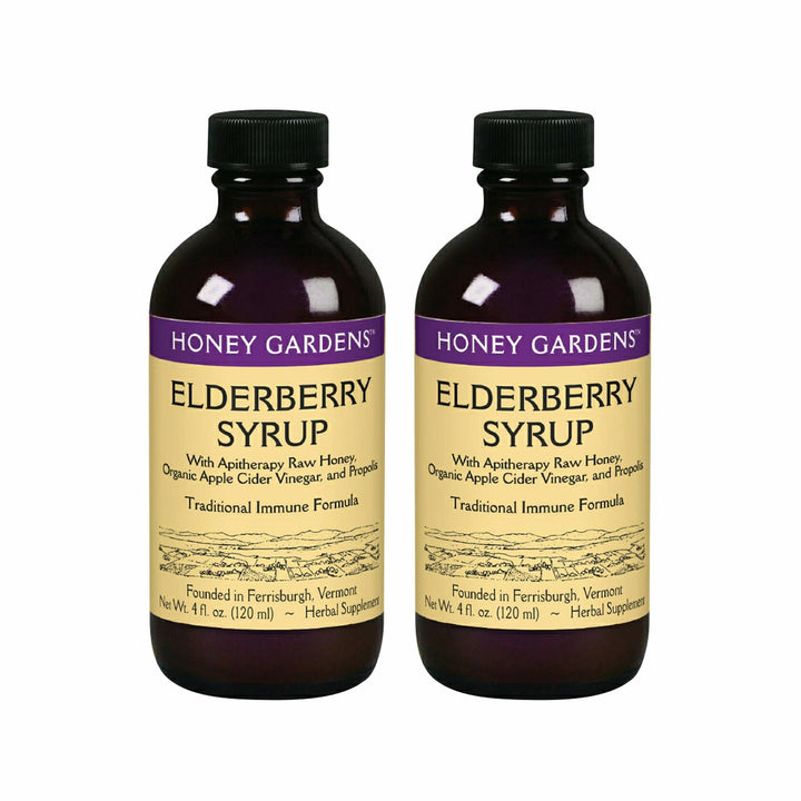 Honey Gardens Elderberry Syrup with Grade A Raw Honey, Propolis, Organic ACV &amp; Elderberries | Traditional Immune Formula w/Echinacea | Made in The USA (4oz, 2pk)