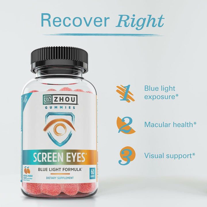 Zhou Screen Eyes Gummies - Lutein Gummies for Eye Health, Lutein and Zeaxanthin for Adults &amp; Kids, Supports Eyesight, Blue Light Vision Health Formula - 60 Count