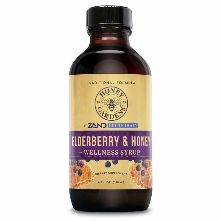 Honey Gardens Elderberry Syrup with Grade A Raw Honey, Propolis, Organic ACV &amp; Elderberries | Traditional Immune Formula w/Echinacea | Made in The USA (4oz)