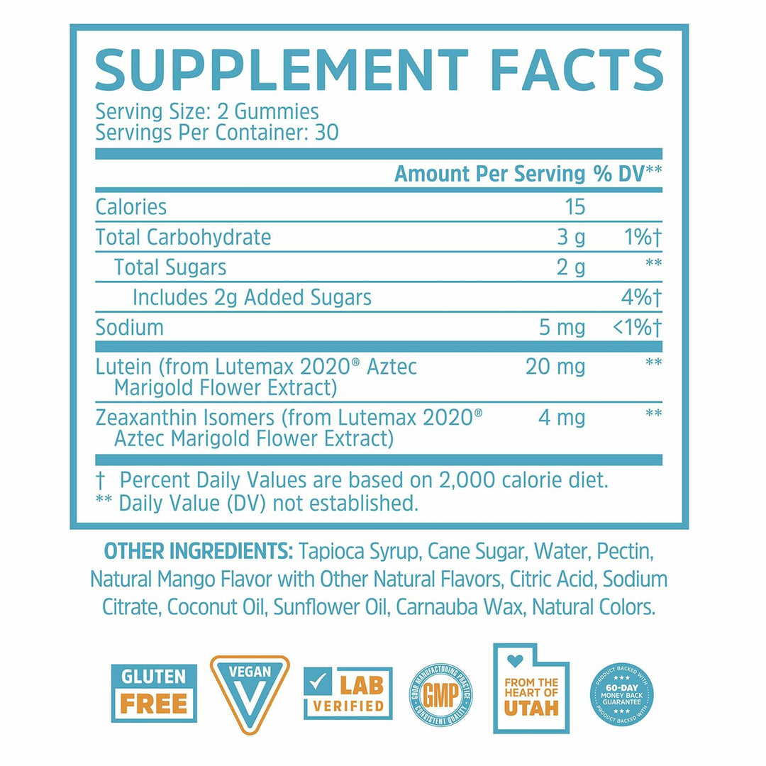 Zhou Screen Eyes Gummies - Lutein Gummies for Eye Health, Lutein and Zeaxanthin for Adults &amp; Kids, Supports Eyesight, Blue Light Vision Health Formula - 60 Count