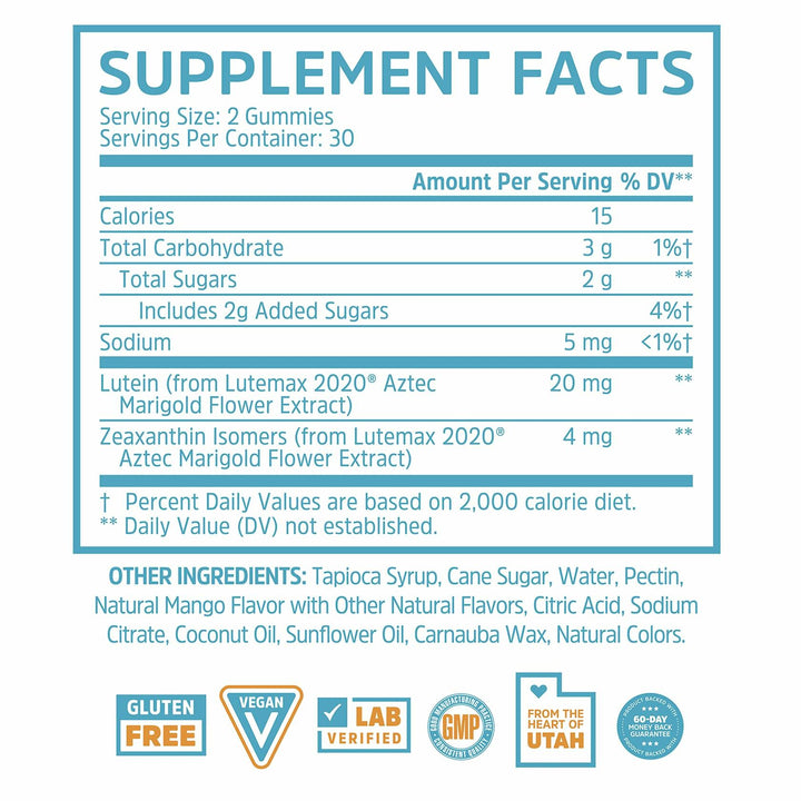 Zhou Screen Eyes Gummies - Lutein Gummies for Eye Health, Lutein and Zeaxanthin for Adults &amp; Kids, Supports Eyesight, Blue Light Vision Health Formula - 60 Count