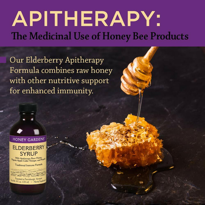 Honey Gardens Elderberry Syrup with Grade A Raw Honey, Propolis, Organic ACV &amp; Elderberries | Traditional Immune Formula w/Echinacea | Made in The USA (4oz, 2pk)