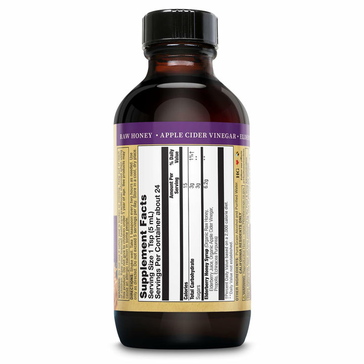 Honey Gardens Elderberry Syrup with Grade A Raw Honey, Propolis, Organic ACV &amp; Elderberries | Traditional Immune Formula w/Echinacea | Made in The USA (4oz)