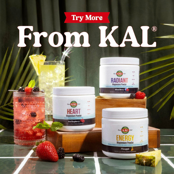 KAL Radiant Magnesium Powder, Mixed Berry Flavor, Hyaluronic Acid and Magnesium Supplement, Skin &amp; Antioxidant Support, Sugar Free, 60 Servings, 7.3 OZ