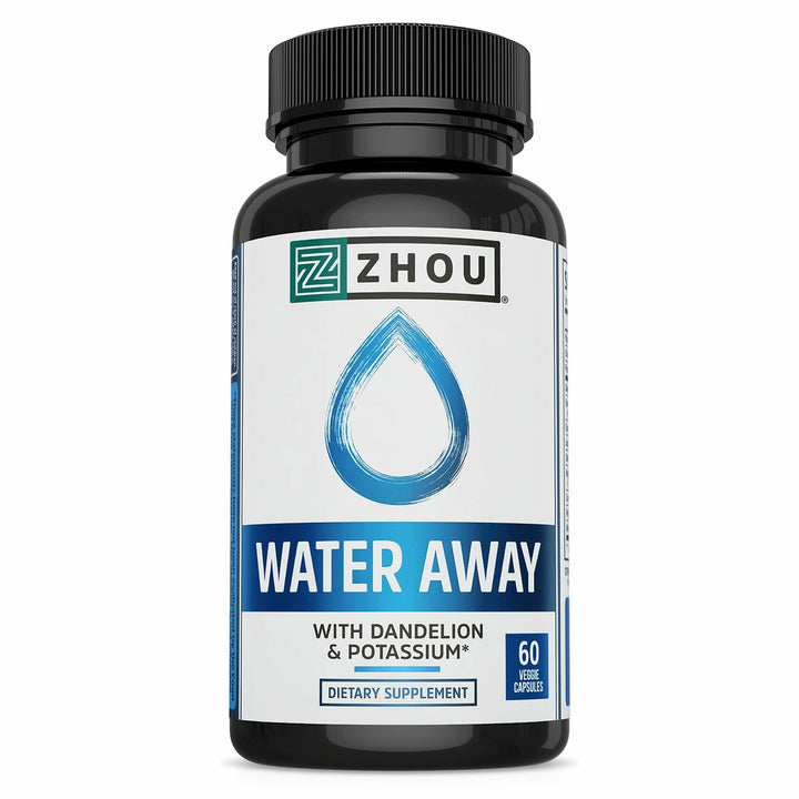ZHOU Water Away - Natural Water Pills for Women &amp; Men with Dandelion, Potassium, Cranberry and Green Tea, Cellular Energy and Metabolic Health - 60 Veggie Capsules (Pack of 1)