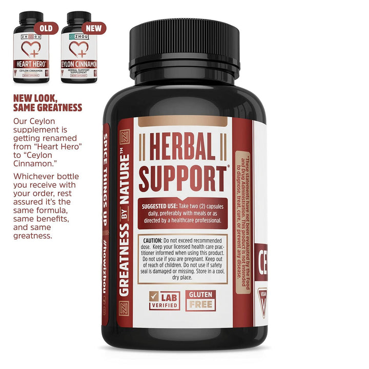 Zhou Heart Hero Ceylon Cinnamon - Ceylon Cinnamon Capsules for Women and Men, Cinnamon Verum Supplement with 1200 mg Per Serving for Heart and Joint Health - 60 Veggie Capsules