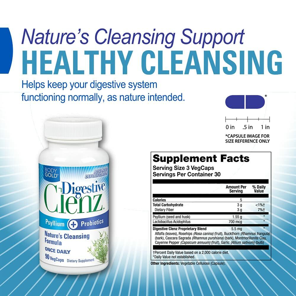 Body Gold Digestive Clenz | Healthy Detoxification, Elimination &amp; Nutrient Absorption Support | 30 Servings, 90 VegCaps