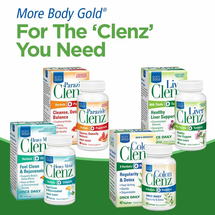 Body Gold Digestive Clenz | Healthy Detoxification, Elimination &amp; Nutrient Absorption Support | 30 Servings, 90 VegCaps