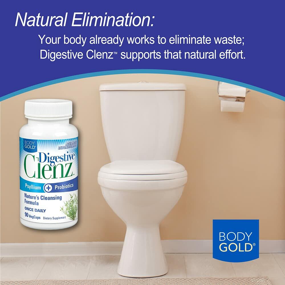 Body Gold Digestive Clenz | Healthy Detoxification, Elimination &amp; Nutrient Absorption Support | 30 Servings, 90 VegCaps