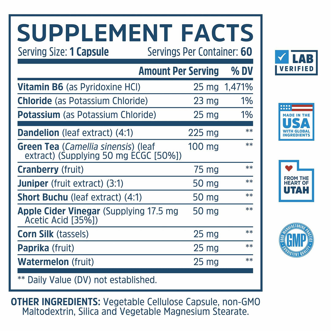 ZHOU Water Away - Natural Water Pills for Women &amp; Men with Dandelion, Potassium, Cranberry and Green Tea, Cellular Energy and Metabolic Health - 60 Veggie Capsules (Pack of 1)