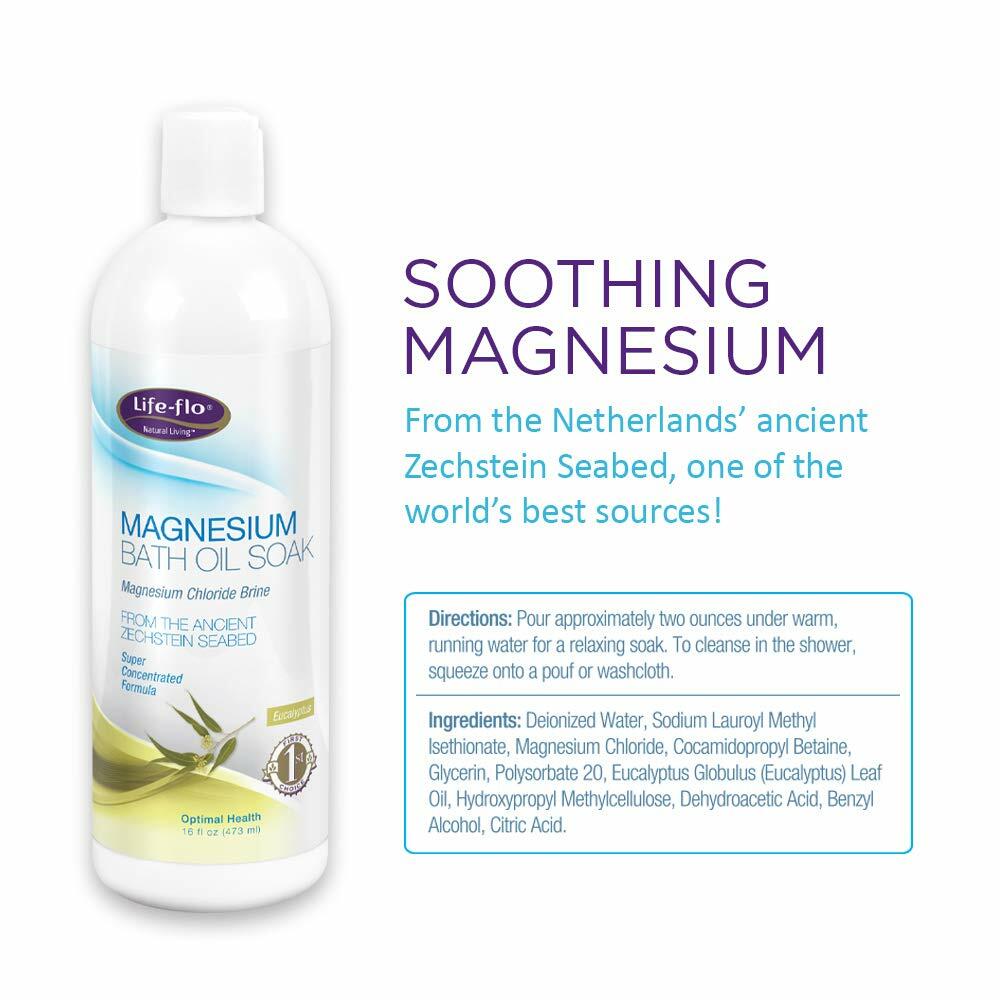 Life-Flo Magnesium Bath Oil Soak, Eucalyptus, 16 Fluid Ounce