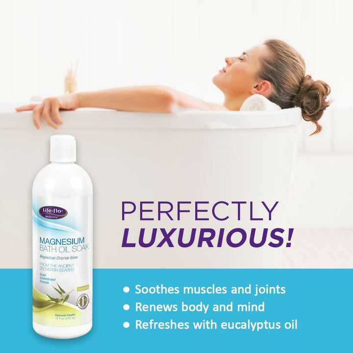 Life-Flo Magnesium Bath Oil Soak, Eucalyptus, 16 Fluid Ounce