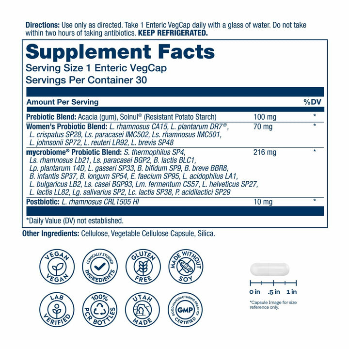 SOLARAY Mycrobiome Complete Probiotic Women’s Formula - Vaginal Probiotics for Women Plus Pre and Postbiotic - 50 Billion CFU, 28 Strains - Vegan, Gluten Free - 30 Serv, 30 VegCaps