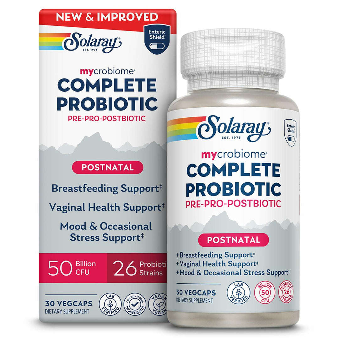 SOLARAY Mycrobiome Complete Probiotic Postnatal - Pre and Probiotics for Women and Men Plus Postbiotic - 50 Billion CFU, 23 Strains - Vegan, Clinically Studied Ingredients - 30 Servings, 30 VegCaps