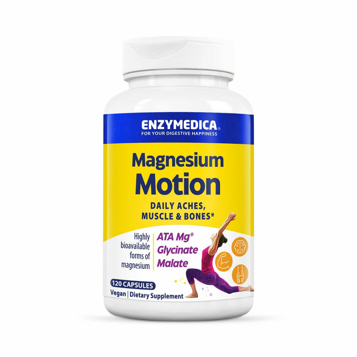 Enzymedica Magnesium Motion Supplement for Women &amp; Men - Triple Magnesium Complex, ATA Mg, Malate &amp; Glycinate, Muscle &amp; Bone Health Support Capsules, High Bioavailability, Vegan, Gluten Free- 120 Caps