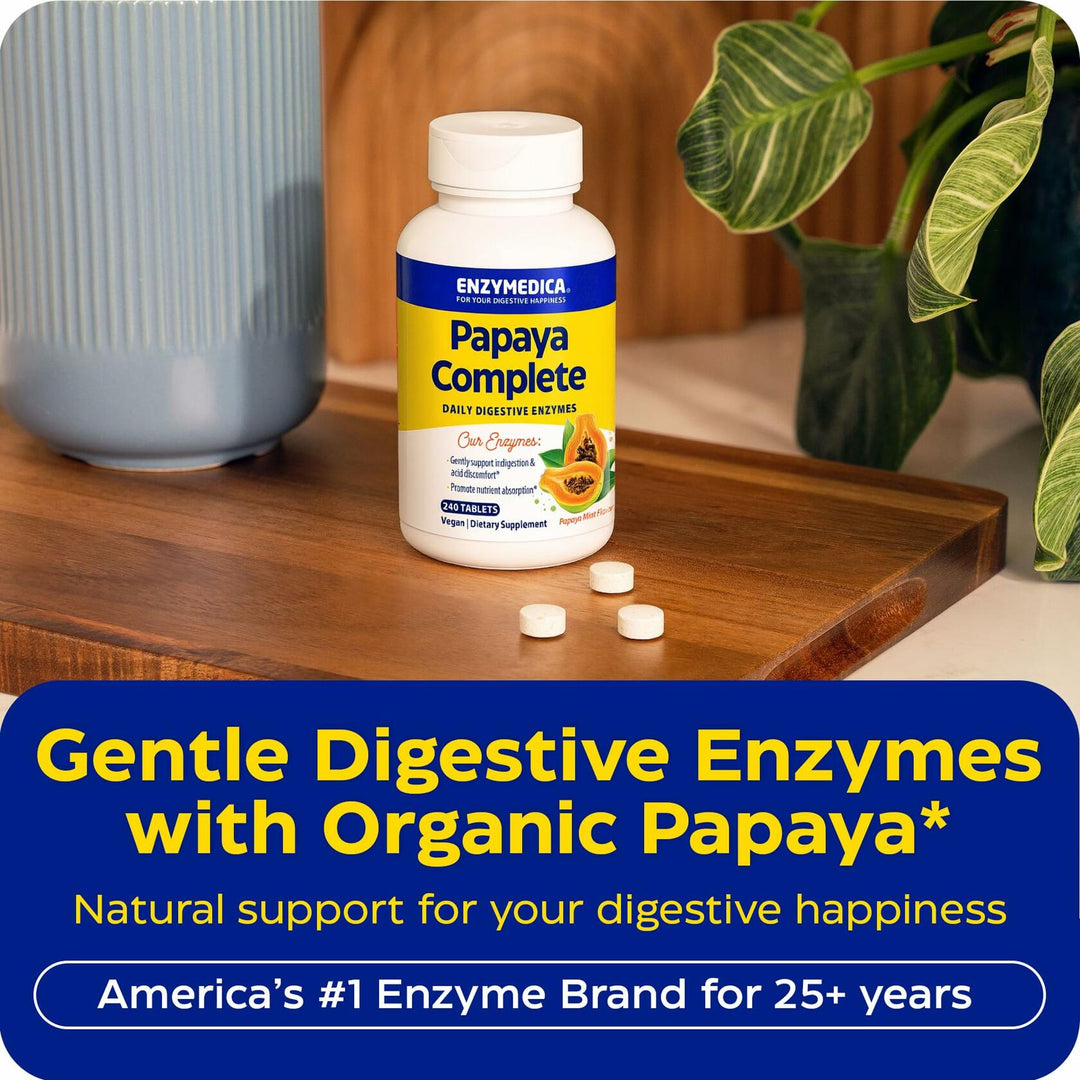 Enzymedica Papaya Complete - Papaya Enzymes Chewable, Digestive Enzyme Supplement for Women and Men, Digestion &amp; Gut Health Support, High Potency Bromelain &amp; Papain, Vegan, Gluten Free - 240 Tablets