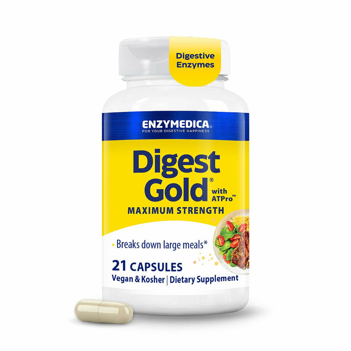 Enzymedica Digest Gold - Digestive Enzyme Supplement for Women &amp; Men, Enzyme Capsules for Digestion, Gut Health Support, Helps Gas &amp; Bloating, ATPro Energy Support, Maximum Strength, Vegan - 21 Caps