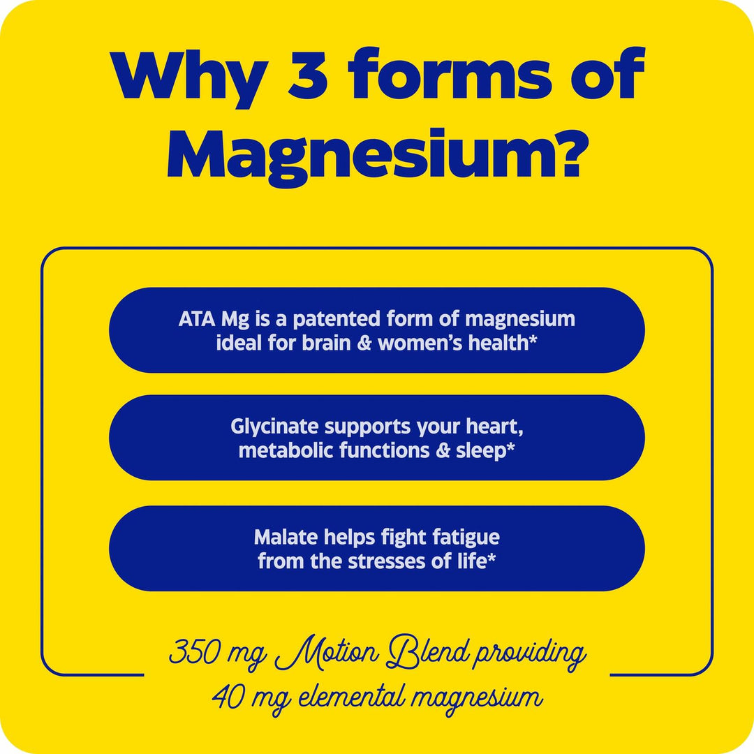 Enzymedica Magnesium Motion Supplement for Women &amp; Men - Triple Magnesium Complex, ATA Mg, Malate &amp; Glycinate, Muscle &amp; Bone Health Support Capsules, High Bioavailability, Vegan, Gluten Free- 120 Caps