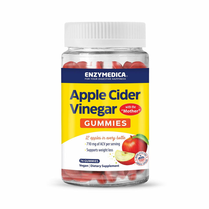 Enzymedica Apple Cider Vinegar Supplement for Women &amp; Men - Apple Cider Vinegar Gummies with Mother, 1000 mcg Vitamin B12 &amp; 710 mg ACV per Serving, Gut Health &amp; Digestive Support, Vegan - 74 Count