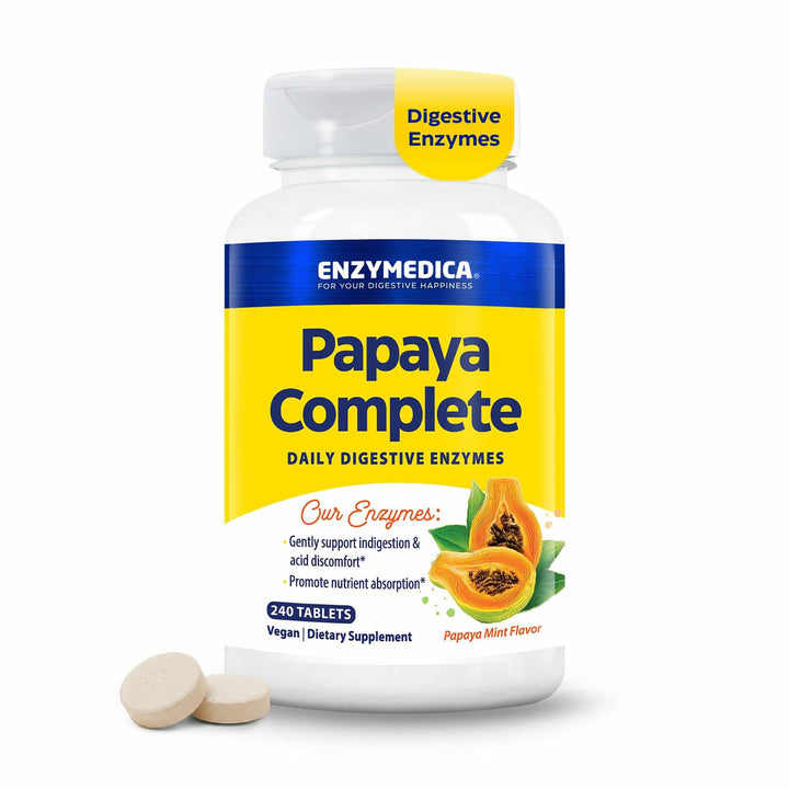 Enzymedica Papaya Complete - Papaya Enzymes Chewable, Digestive Enzyme Supplement for Women and Men, Digestion &amp; Gut Health Support, High Potency Bromelain &amp; Papain, Vegan, Gluten Free - 240 Tablets