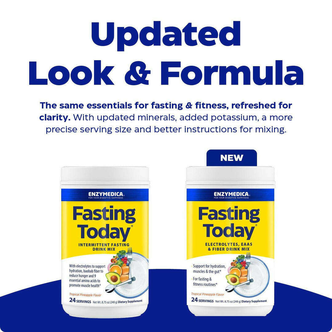 Enzymedica Fasting Today Drink Mix - Electrolyte Powder Supplement for Intermittent Fasting, Support for Hydration, Appetite & Muscle Health, Keto Friendly, Tropical Pineapple Flavor - 8.75 oz