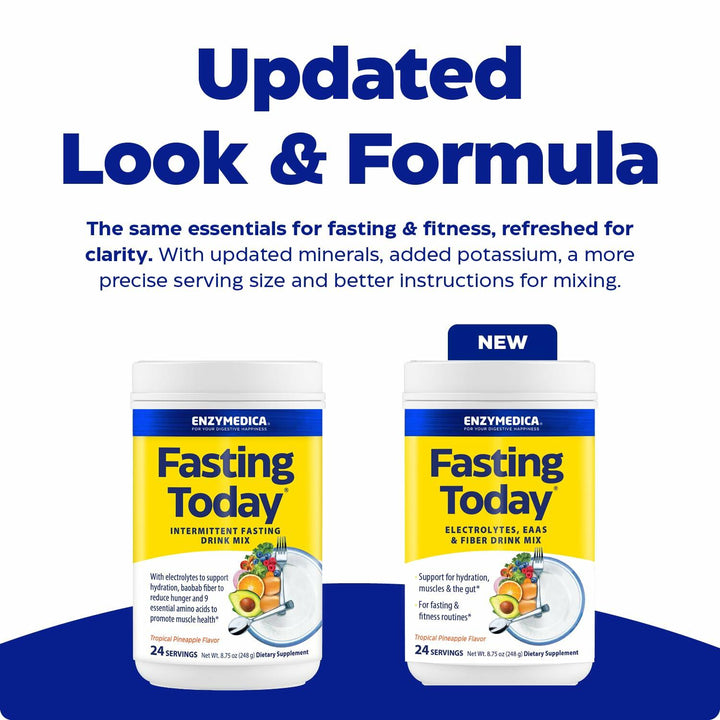 Enzymedica Fasting Today Drink Mix - Electrolyte Powder Supplement for Intermittent Fasting, Support for Hydration, Appetite & Muscle Health, Keto Friendly, Tropical Pineapple Flavor - 8.75 oz