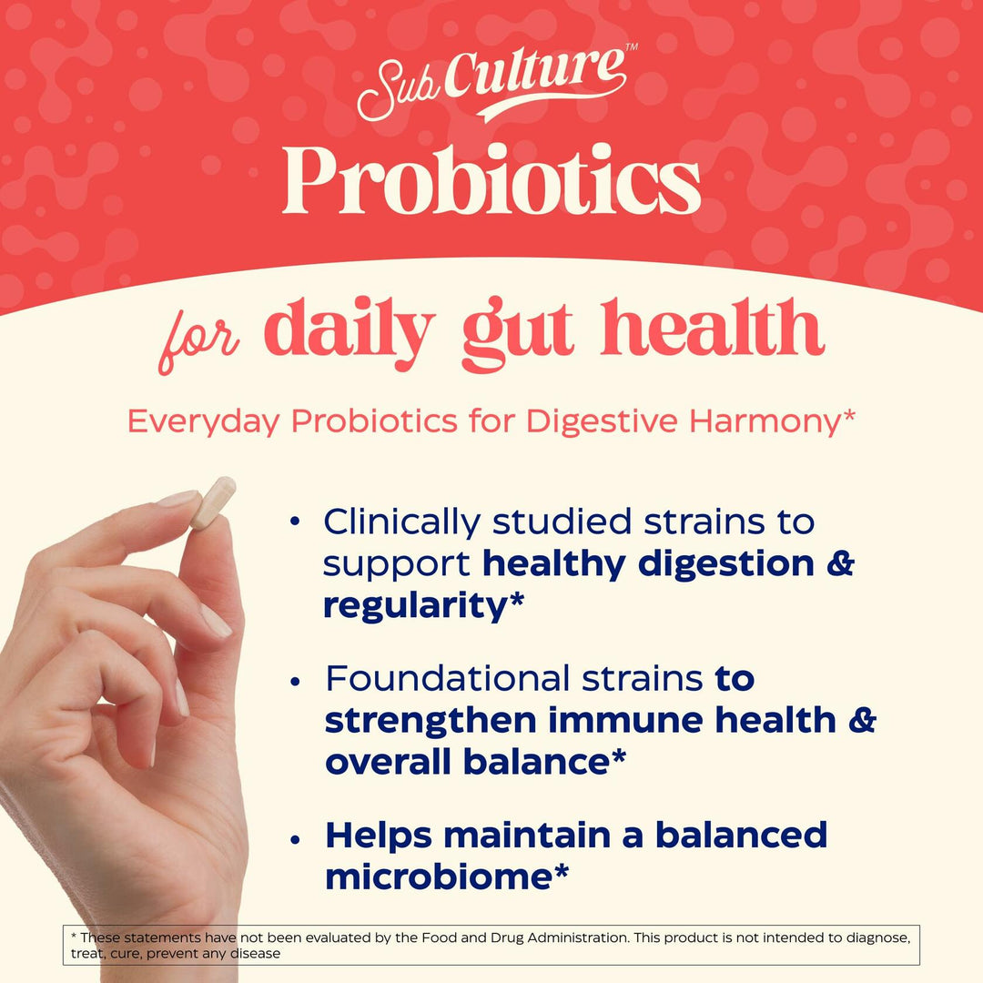 Enzymedica SubCulture Probiotic for Daily Gut & Digestive Health - Probiotic Capsules for Women & Men, 30 Billion CFU, Digestive Nutritional Supplement for Adults, Vegetarian, Non GMO - 30 Caps