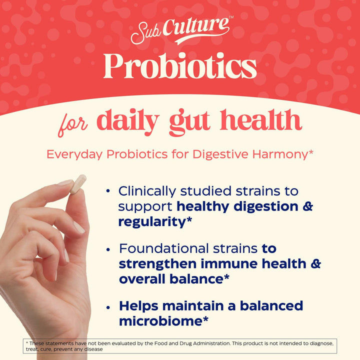 Enzymedica SubCulture Probiotic for Daily Gut & Digestive Health - Probiotic Capsules for Women & Men, 30 Billion CFU, Digestive Nutritional Supplement for Adults, Vegetarian, Non GMO - 30 Caps