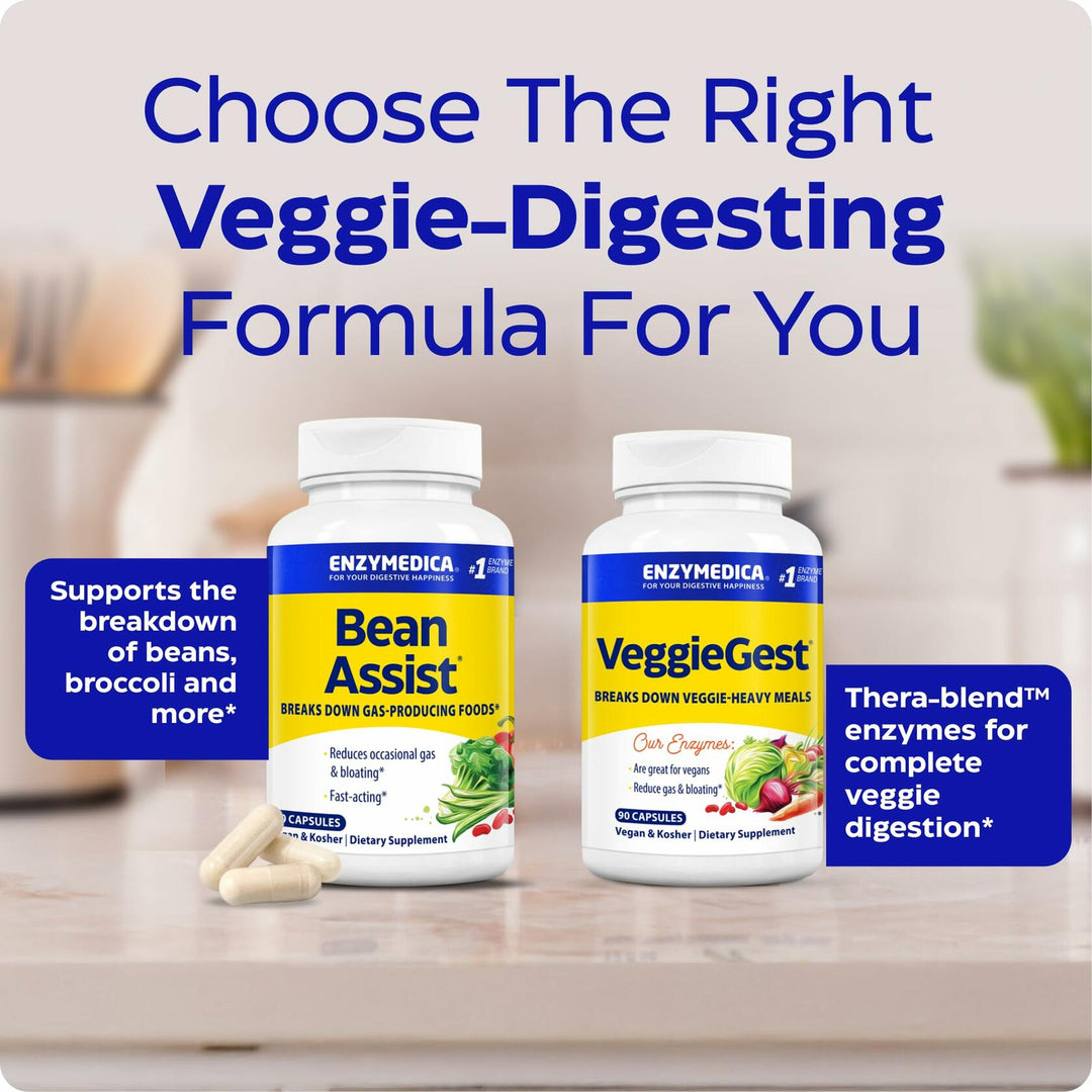 Enzymedica BeanAssist - Digestive Enzyme Supplement for Women &amp; Men, Alpha Galactosidase Enzyme for Digestion &amp; Gut Health Support, Helps Reduce Gas &amp; Bloating, Fast-Acting, Vegan - 30 Caps