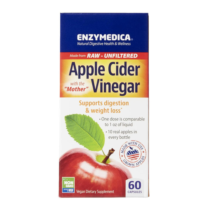 Enzymedica Apple Cider Vinegar Supplement for Men &amp; Women - Apple Cider Vinegar Capsules with Mother, Raw &amp; Unfiltered, Gut Health &amp; Digestive Support, Gluten Free ACV, Vegan, Non-GMO - 120 Count