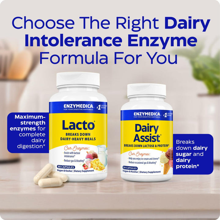 Enzymedica Lacto Digestive Enzymes for Men &amp; Women - Lactose Intolerance Support Supplement with Lactase Enzyme, Breaks Down Dairy Heavy Meals, Helps Reduce Gas &amp; Bloating, Gluten Free - 180 Caps
