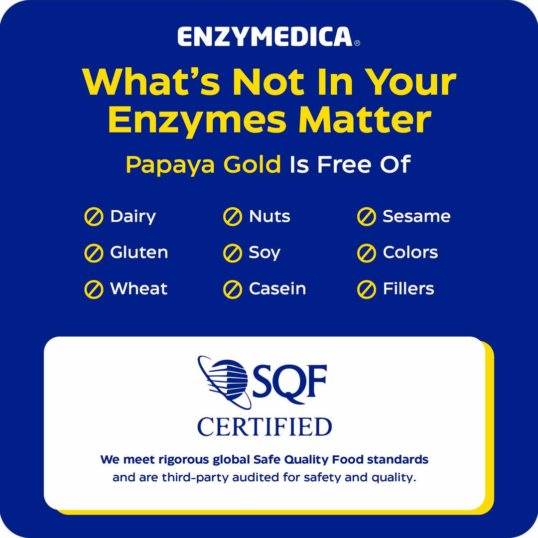 Enzymedica Papaya Gold - Papaya Enzymes Chewable, Digestive Enzyme Supplement for Women and Men, Digestion &amp; Gut Health Support, High Potency Bromelain &amp; Papain, Vegan, Gluten Free - 120 Tablets