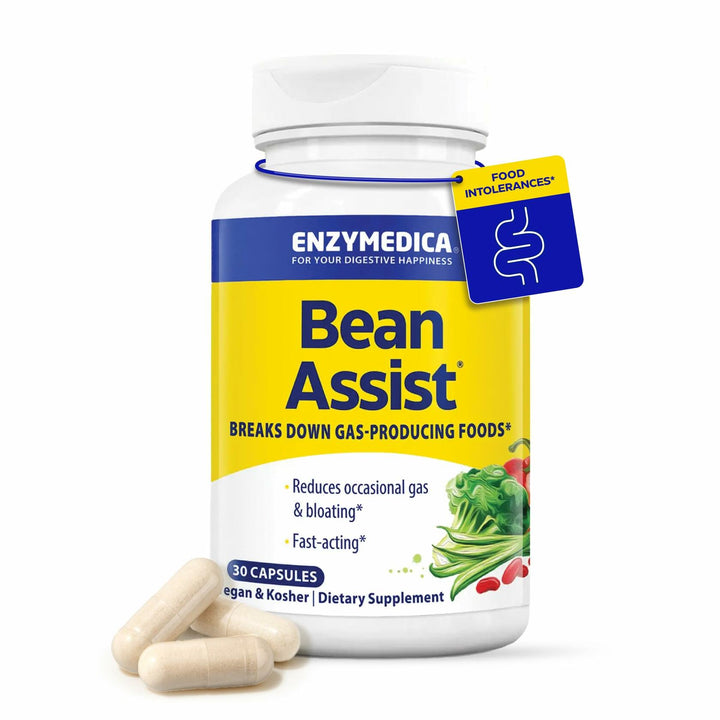 Enzymedica BeanAssist - Digestive Enzyme Supplement for Women &amp; Men, Alpha Galactosidase Enzyme for Digestion &amp; Gut Health Support, Helps Reduce Gas &amp; Bloating, Fast-Acting, Vegan - 30 Caps
