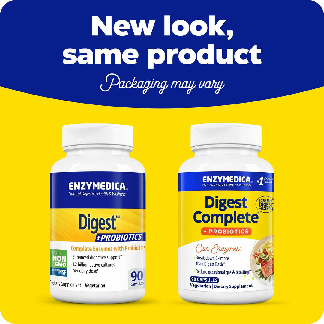 Enzymedica Digest Complete + Probiotics - Digestive Enzyme Supplement for Women & Men, Enzyme and Probiotic Capsules for Digestion, Gut Health Support, Helps Gas & Bloating, Vegetarian - 90 Caps