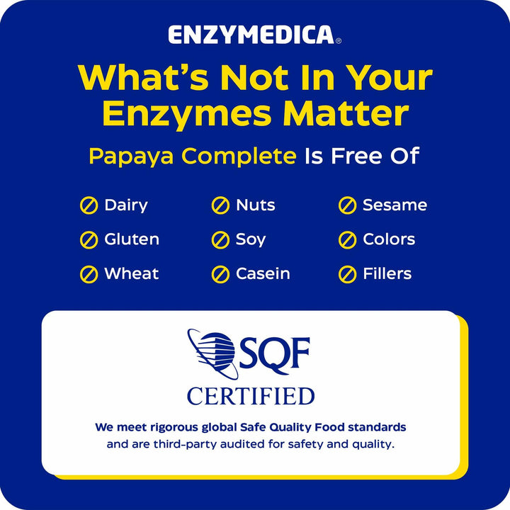 Enzymedica Papaya Complete - Papaya Enzymes Chewable, Digestive Enzyme Supplement for Women and Men, Digestion &amp; Gut Health Support, High Potency Bromelain &amp; Papain, Vegan, Gluten Free - 240 Tablets