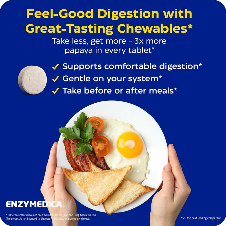 Enzymedica Papaya Gold - Papaya Enzymes Chewable, Digestive Enzyme Supplement for Women and Men, Digestion &amp; Gut Health Support, High Potency Bromelain &amp; Papain, Vegan, Gluten Free - 120 Tablets