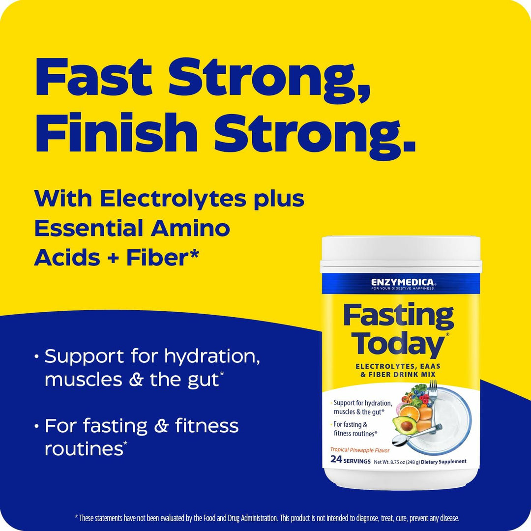 Enzymedica Fasting Today Drink Mix - Electrolyte Powder Supplement for Intermittent Fasting, Support for Hydration, Appetite & Muscle Health, Keto Friendly, Tropical Pineapple Flavor - 8.75 oz