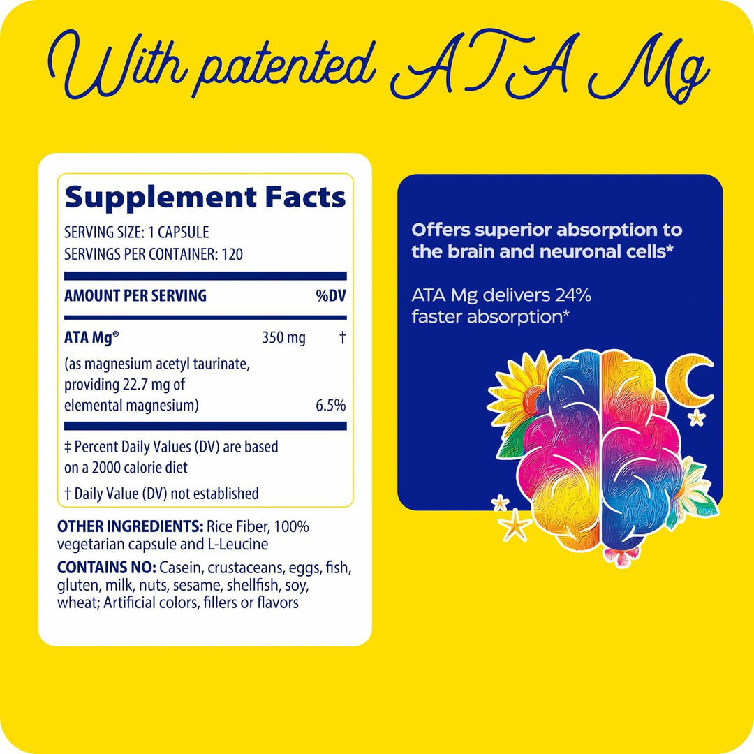 Enzymedica, Magnesium Mind with ATA Mg, 24% Faster Absorption, High-Bioavailability Magnesium for Sleep, Stress &amp; Cognition, 120 Count