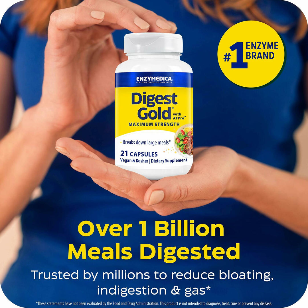 Enzymedica Digest Gold - Digestive Enzyme Supplement for Women &amp; Men, Enzyme Capsules for Digestion, Gut Health Support, Helps Gas &amp; Bloating, ATPro Energy Support, Maximum Strength, Vegan - 21 Caps