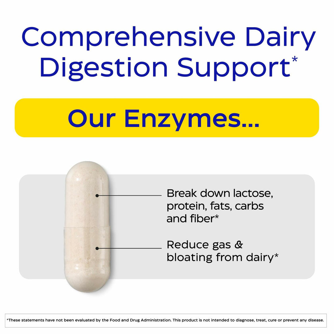 Enzymedica Lacto Digestive Enzymes for Men &amp; Women - Lactose Intolerance Support Supplement with Lactase Enzyme, Breaks Down Dairy Heavy Meals, Helps Reduce Gas &amp; Bloating, Gluten Free - 180 Caps