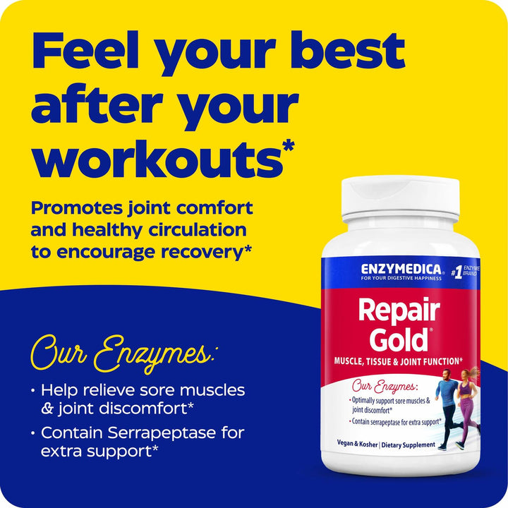 Enzymedica Repair Gold for Men &amp; Women - Proteolytic Enzymes Supplement with Bromelain, Protease, Serrapeptase &amp; More, Joint Support Supplement, Promotes Muscle Health &amp; Tissue Function - 60 Capsules