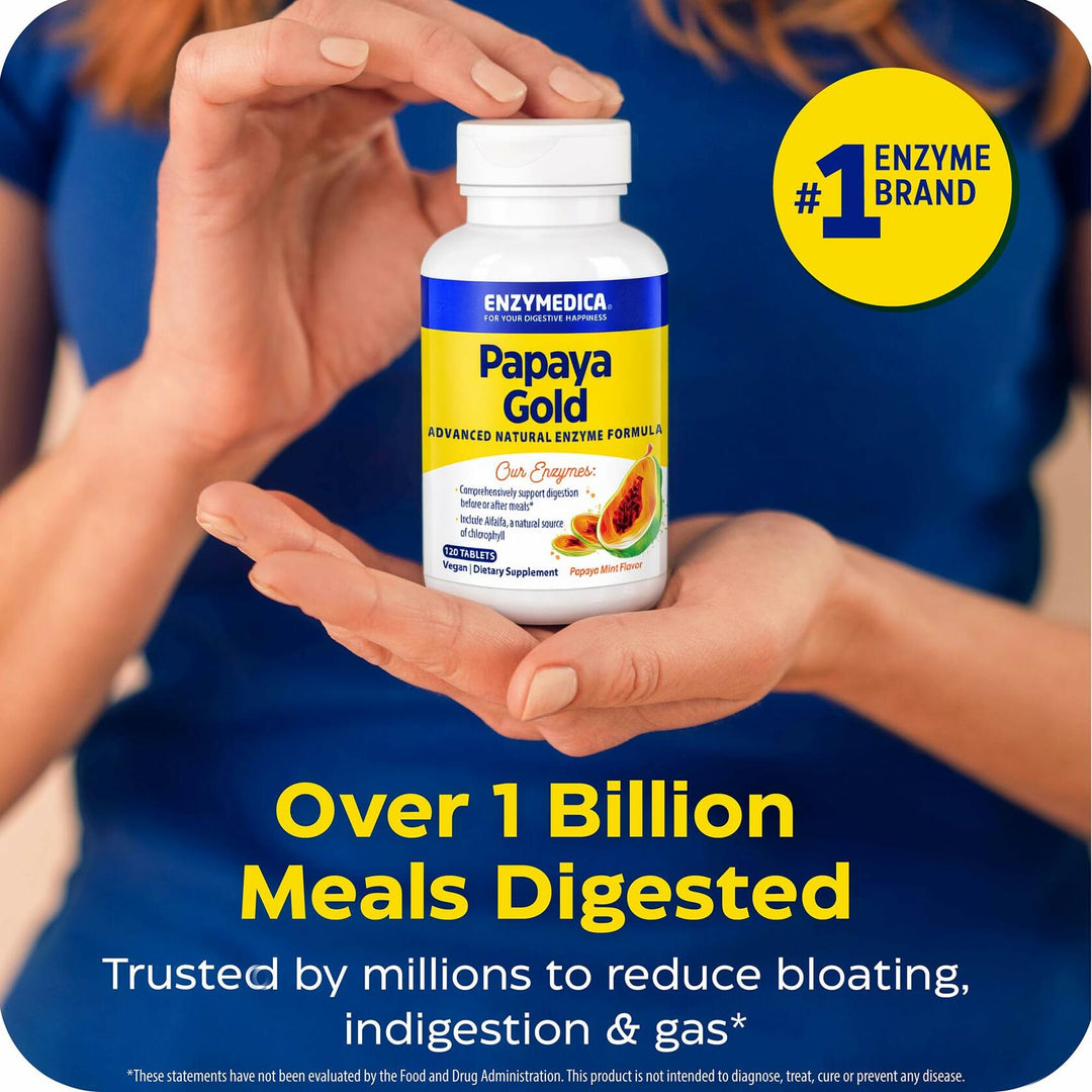 Enzymedica Papaya Gold - Papaya Enzymes Chewable, Digestive Enzyme Supplement for Women and Men, Digestion &amp; Gut Health Support, High Potency Bromelain &amp; Papain, Vegan, Gluten Free - 120 Tablets