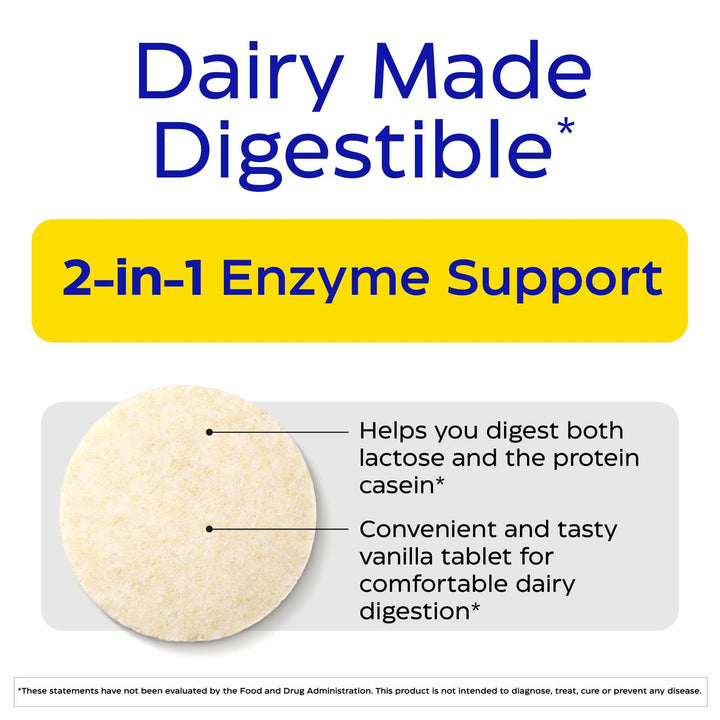 Enzymedica DairyAssist Chewable Enzymes for Men &amp; Women - Lactose Intolerance Support Supplement with Lactase Enzyme, Breaks Down Milk &amp; Dairy, Helps Reduce Gas &amp; Bloating, Gluten Free - 60 Tablets