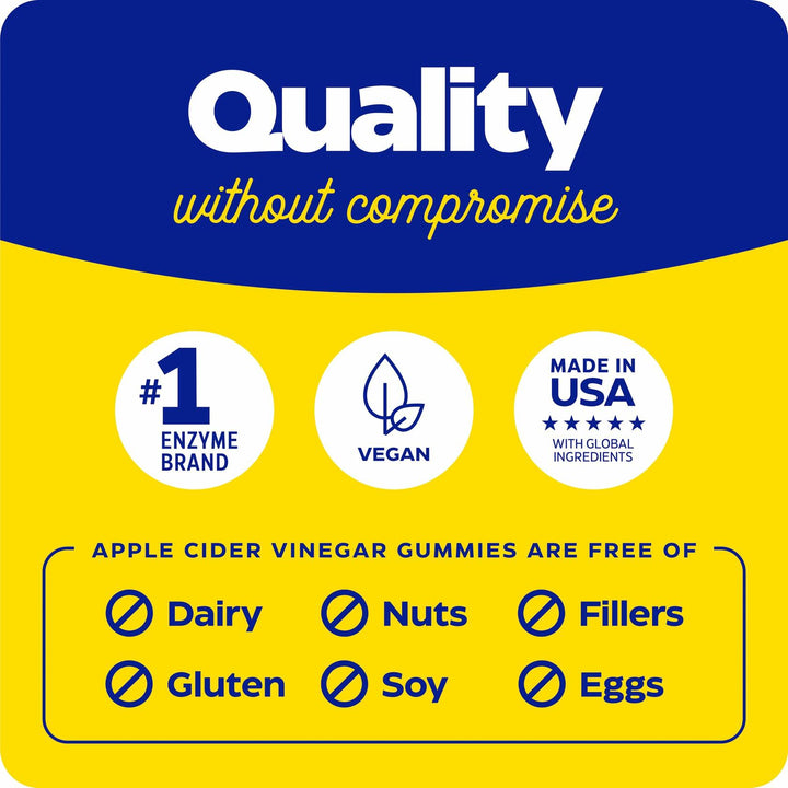Enzymedica Apple Cider Vinegar Supplement for Women &amp; Men - Apple Cider Vinegar Gummies with Mother, 1000 mcg Vitamin B12 &amp; 710 mg ACV per Serving, Gut Health &amp; Digestive Support, Vegan - 74 Count