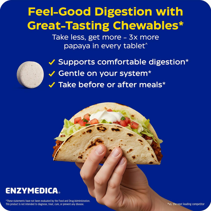 Enzymedica Papaya Complete - Papaya Enzymes Chewable, Digestive Enzyme Supplement for Women and Men, Digestion &amp; Gut Health Support, High Potency Bromelain &amp; Papain, Vegan, Gluten Free - 240 Tablets